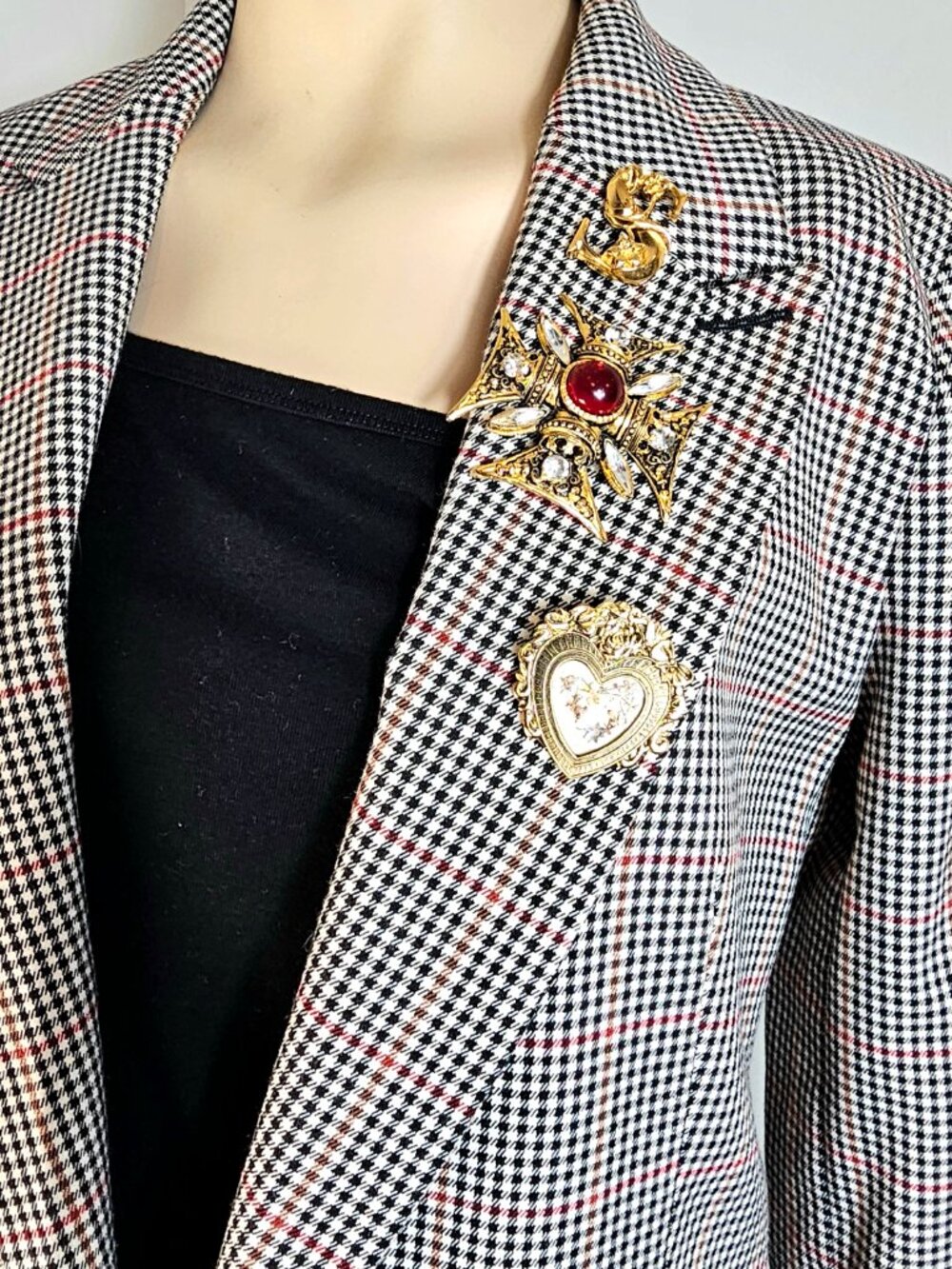 Mango MNG Houndstooth Plaid Blazer Size 2 Tailored Double Button - Picture 2 of 10